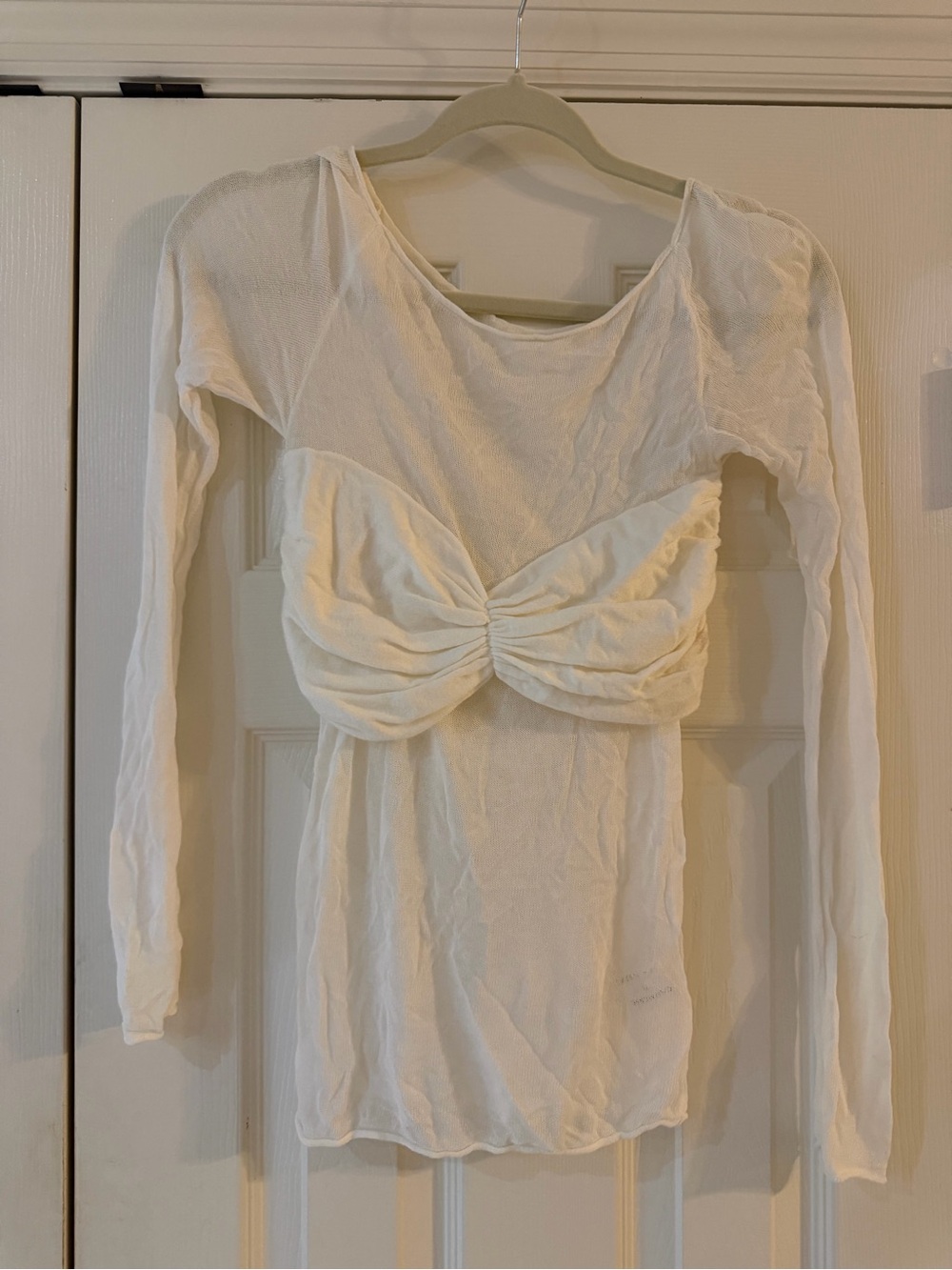 Commense White Ruched Bust Long Sleeve Top